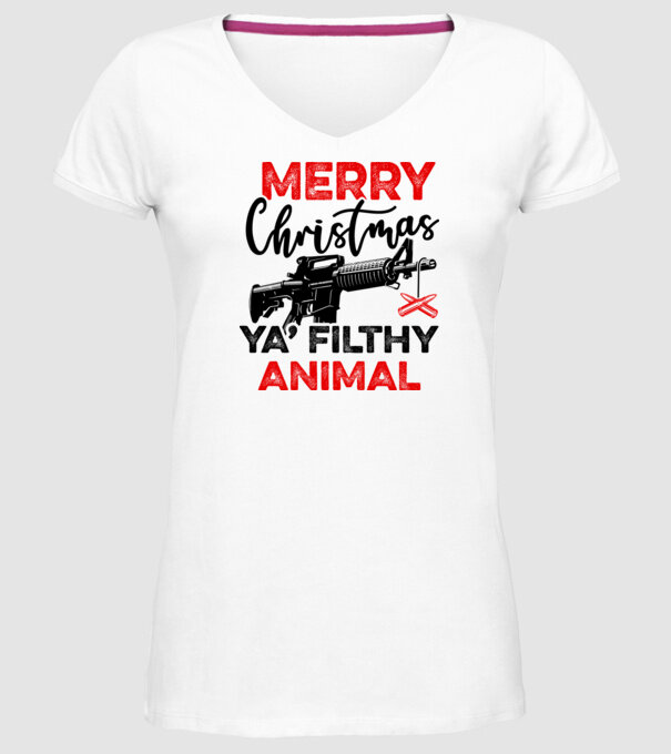 Merry Christmas Ya Filthy Animal model alb pe tricou