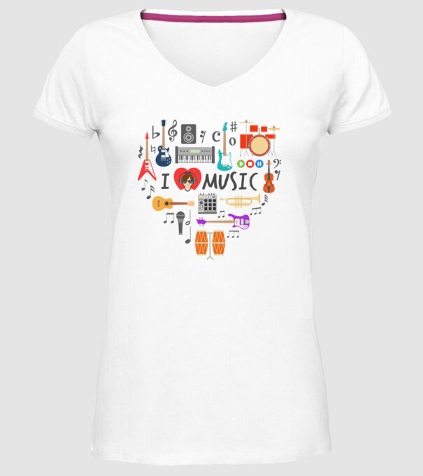 music heart model alb pe tricou
