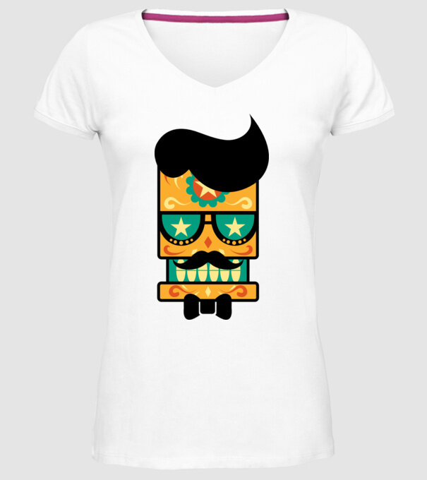 Mustache model alb pe tricou