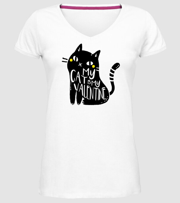 My cat is my valentine model alb pe tricou