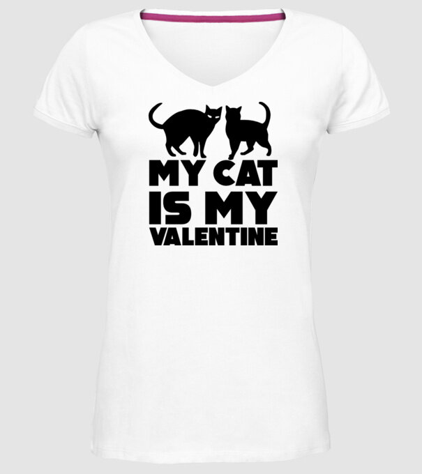 My cat is my valentine black model alb pe tricou