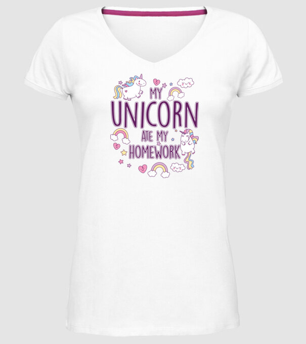 My unicorn ate my homework model alb pe tricou