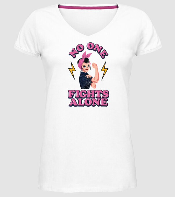No one fights alone pinup texture model alb pe tricou