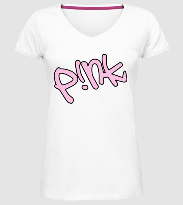 PINK model alb pe tricou