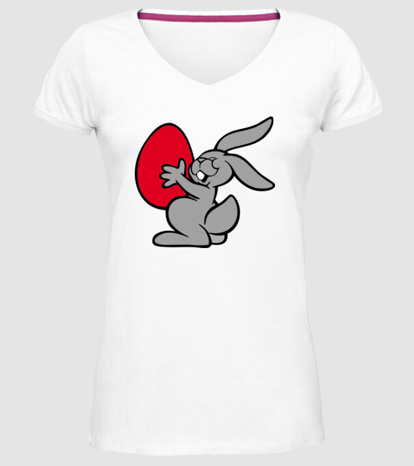 Ou roșu și iepure model alb pe tricou