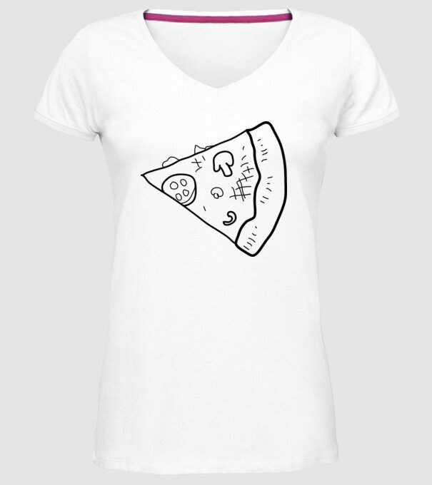Felie de pizza (parte tricou pereche) model alb pe tricou