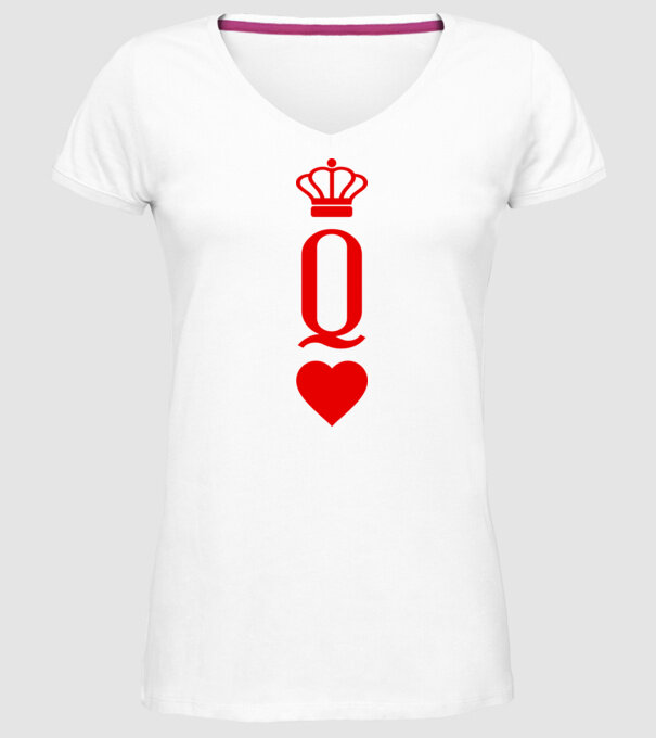 Playin gcards Queen of hearts model alb pe tricou