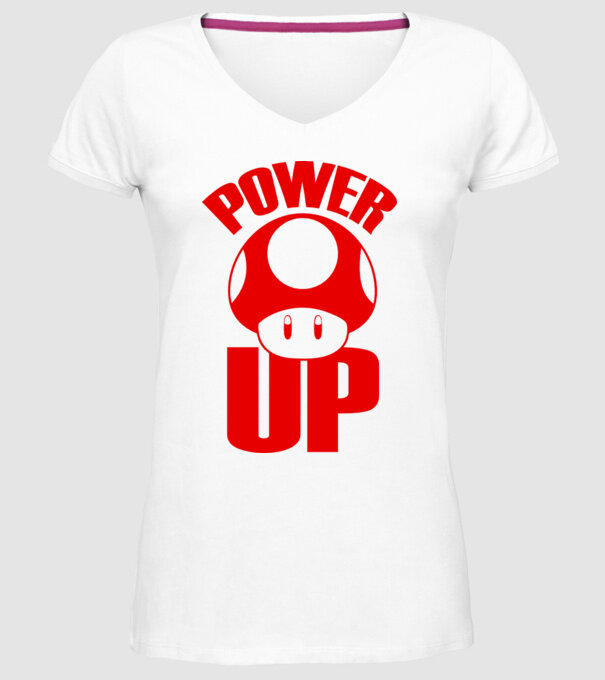 Power up model alb pe tricou