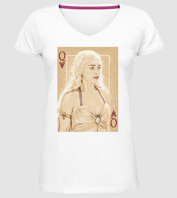 Queen Card model alb pe tricou