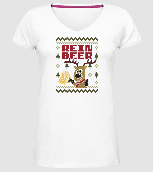 Reinbeer ugly sweater model alb pe tricou