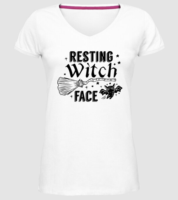 Resting Witch face model alb pe tricou