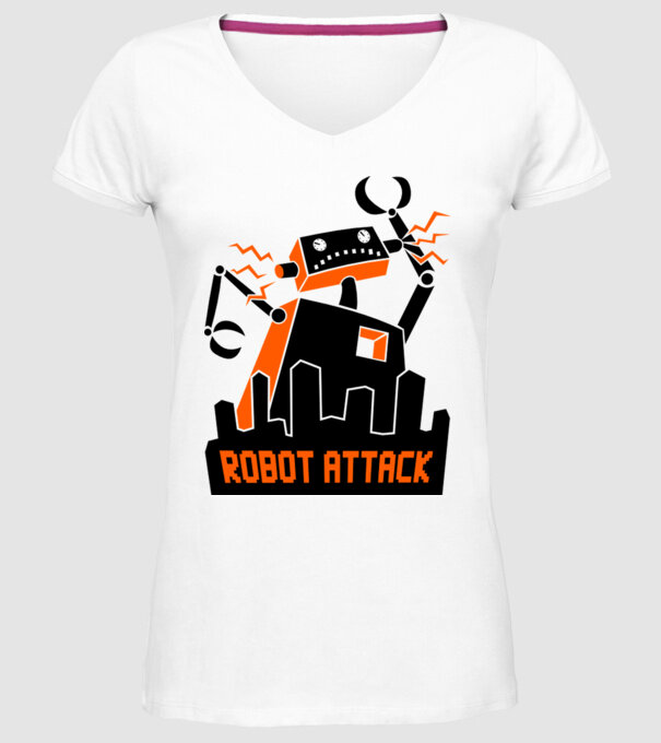 Robot Attack model alb pe tricou