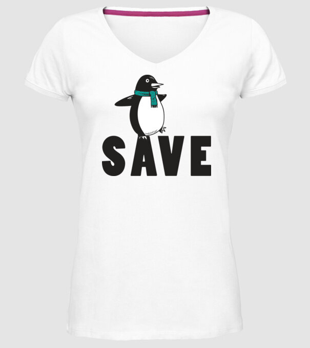Save penguin model alb pe tricou