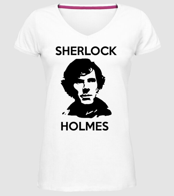 Sherlock model alb pe tricou