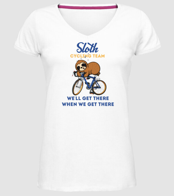 Sloth cycling team model alb pe tricou