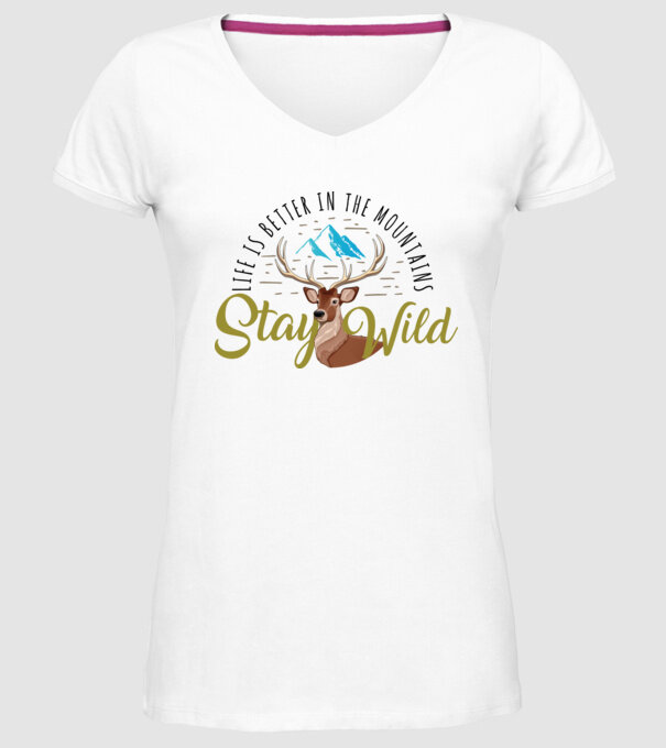 Stay wild Cerb model alb pe tricou