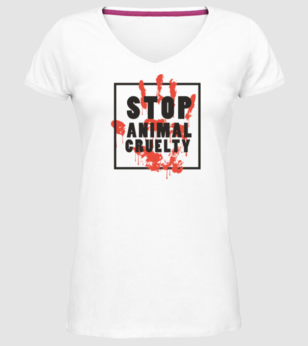 Stop animal cruelty model alb pe tricou