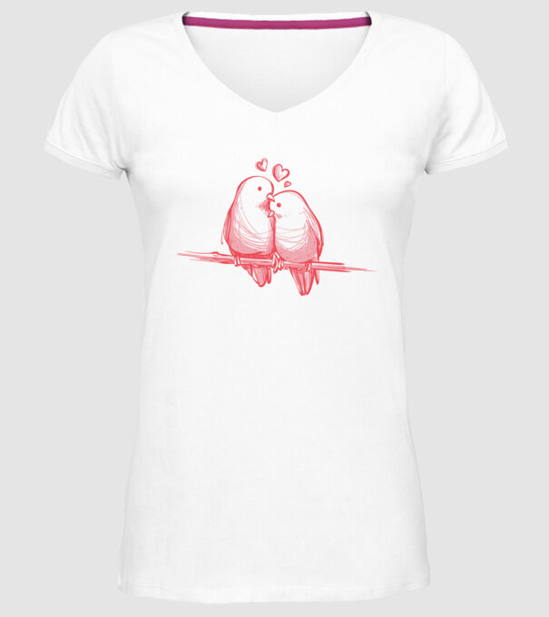 Păsări îndrăgostite model alb pe tricou