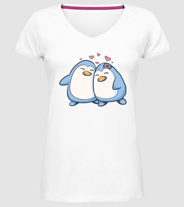 PINGUIN ÎNDRĂGOSTIT model alb pe tricou
