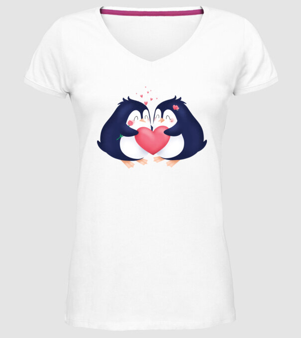 PINGUIN ÎNDRĂGOSTIT model alb pe tricou