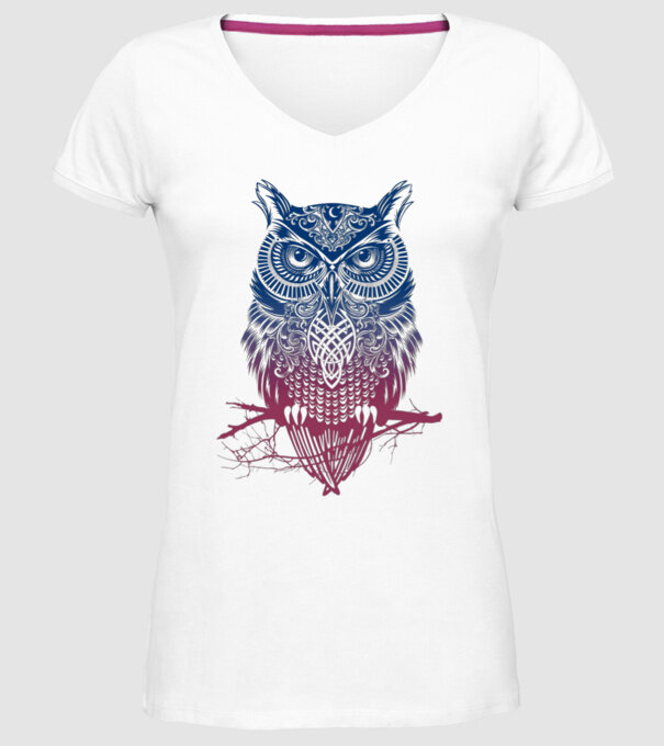 Bufniță colorată model alb pe tricou