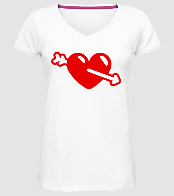 inimă cu săgeată model alb pe tricou