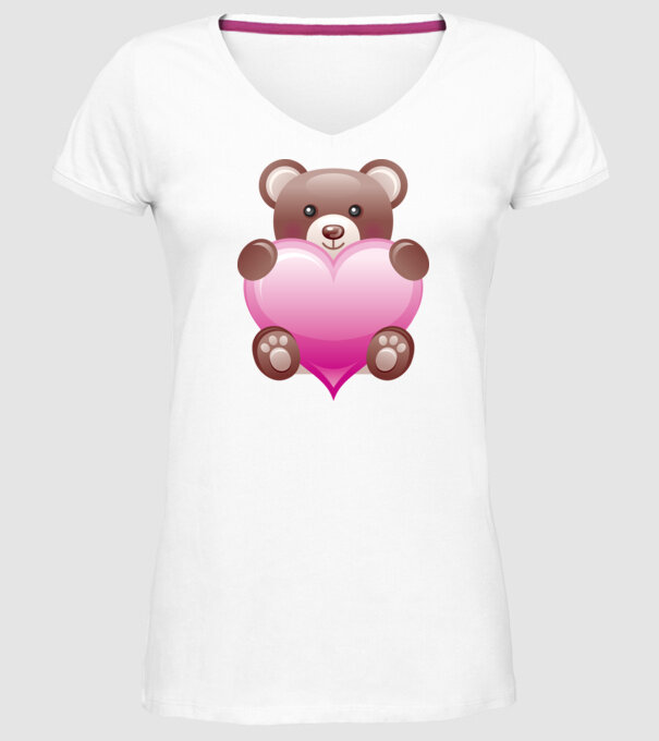 Ursuleț inimos model alb pe tricou
