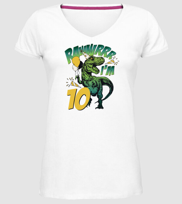 'Birthday Dinosaur rawww i''m 10' model alb pe tricou