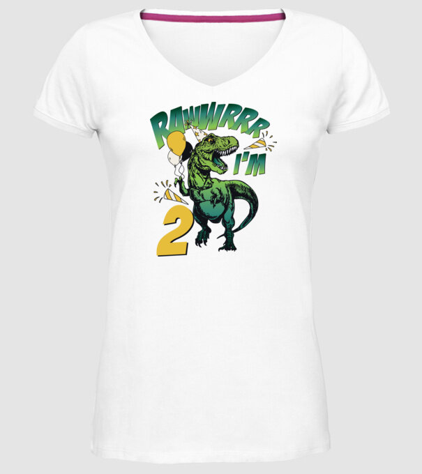 'Birthday Dinosaur rawww i''m 2' model alb pe tricou