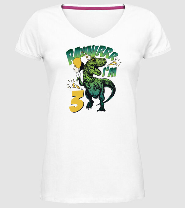 'Birthday Dinosaur rawww i''m 3' model alb pe tricou