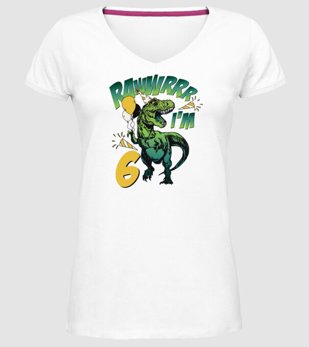 'Birthday Dinosaur rawww i''m 6' model alb pe tricou