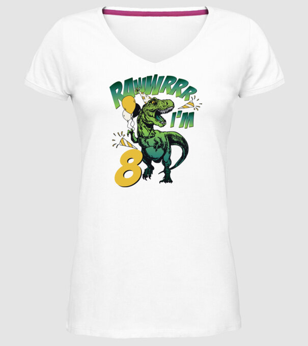 'Birthday Dinosaur rawww i''m 8' model alb pe tricou