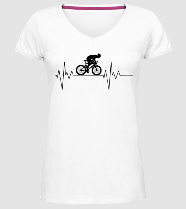 Biker Heartbeat model alb pe tricou