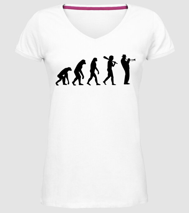 Trombitás evolúció model alb pe tricou