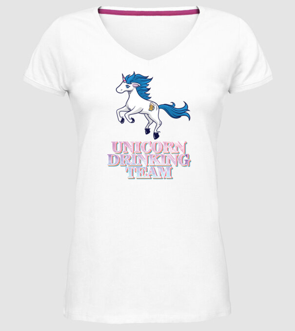 Unicorn drinking team model alb pe tricou