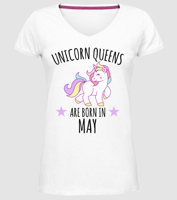 Unicorn queens are born in - May model alb pe tricou