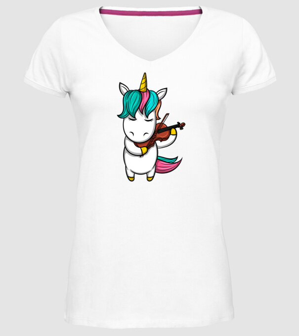 Unicorn Violin model alb pe tricou