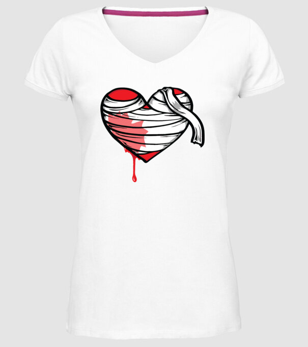 Inimă sângerândă model alb pe tricou