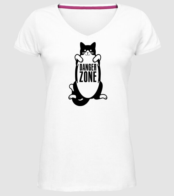 Zonă de pericol pisică model alb pe tricou