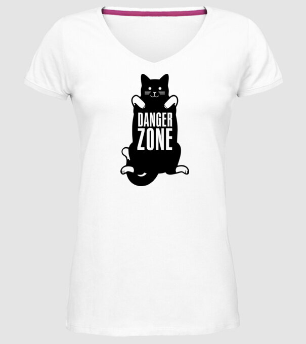 Zonă de pericol pisică model alb pe tricou