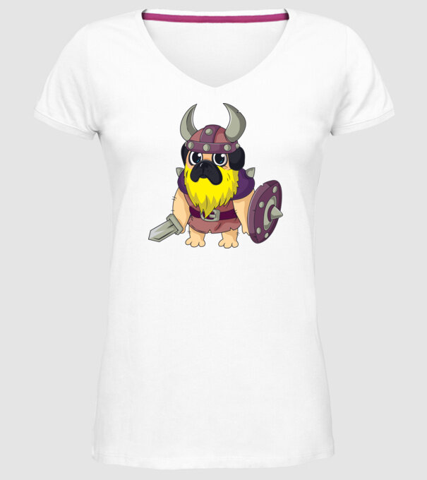 Mops Viking model alb pe tricou