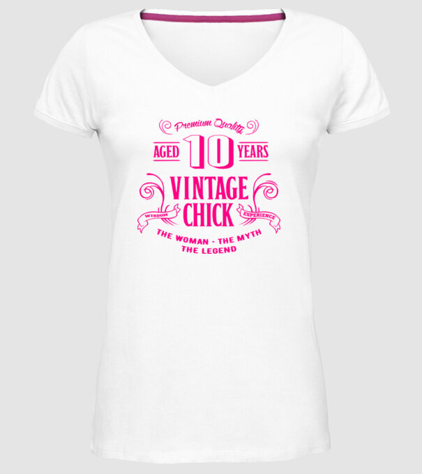 Vintage Chick - 10 model alb pe tricou