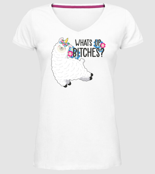Whatsup bitches model alb pe tricou