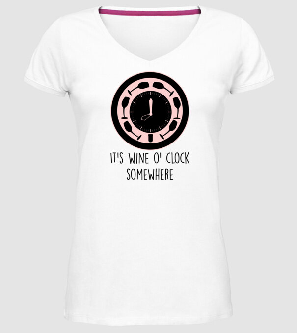 Wine o clock model alb pe tricou