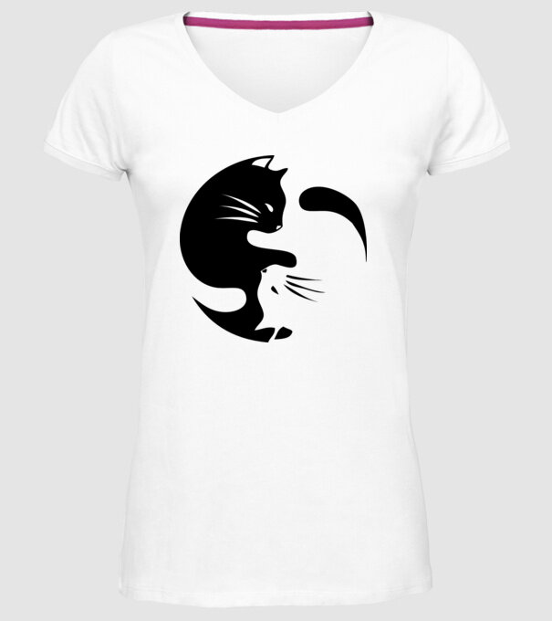 Yin Yang Pisică model alb pe tricou