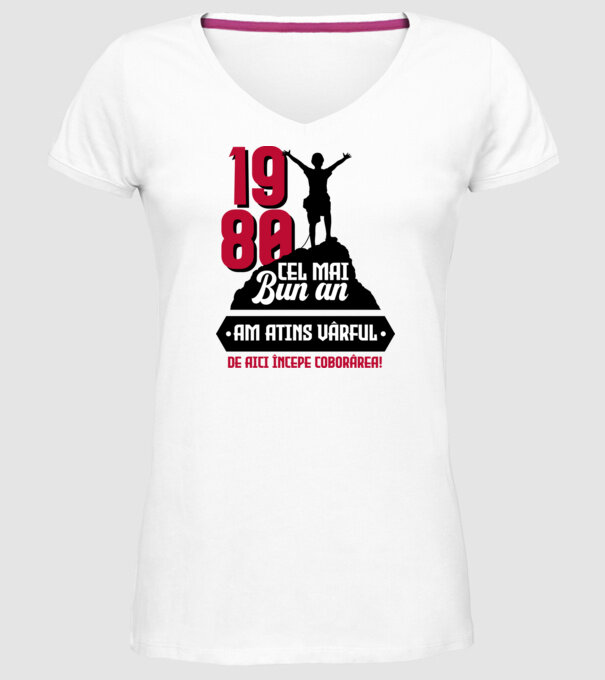 1980 cel mai bun an. Am atins vârful, de aici începe coborârea. model alb pe tricou