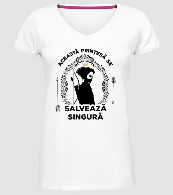 Această prințesă se salvează singură model alb pe tricou