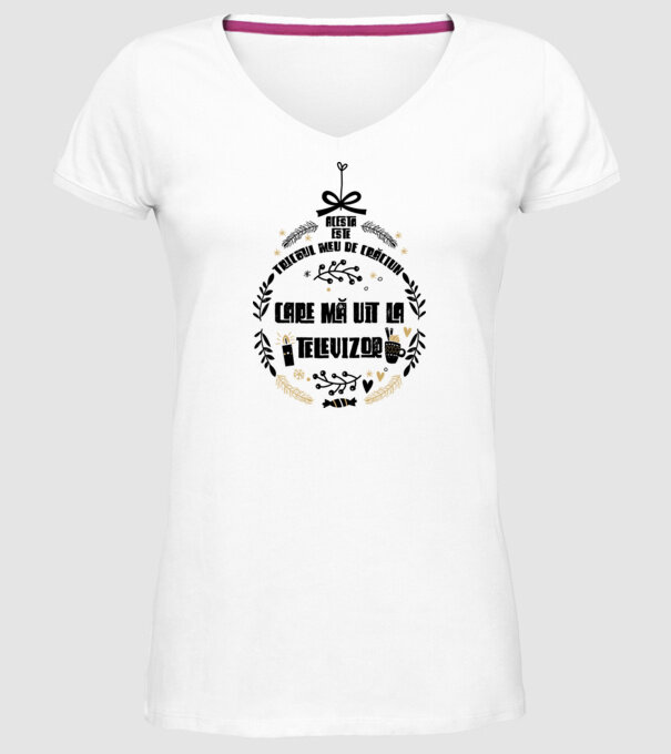 acesta este tricoul meu de Crăciun_care ma uit la televizor model alb pe tricou