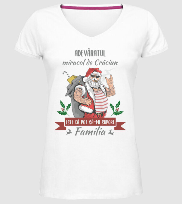 adevăratul miracol de Crăciun este că pot să-mi suport familia model alb pe tricou