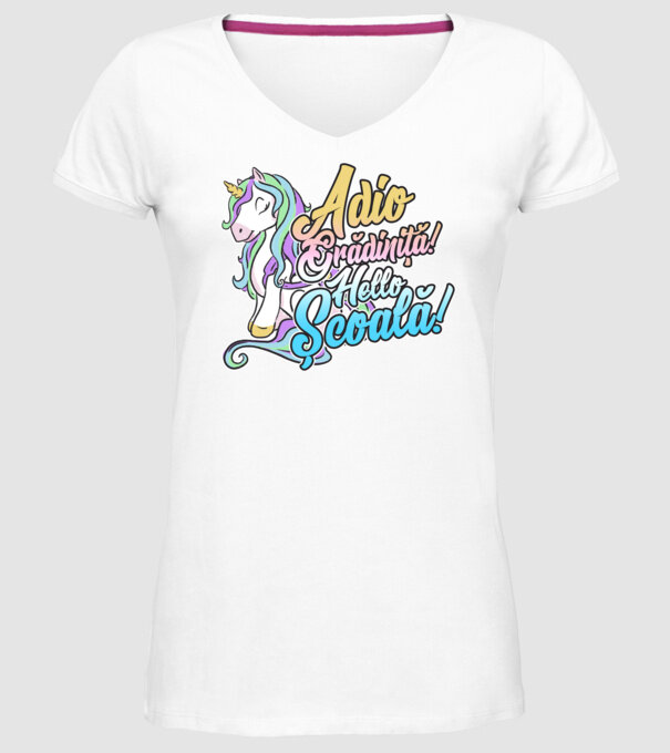 Adio grădiniță! Hello școală! model alb pe tricou